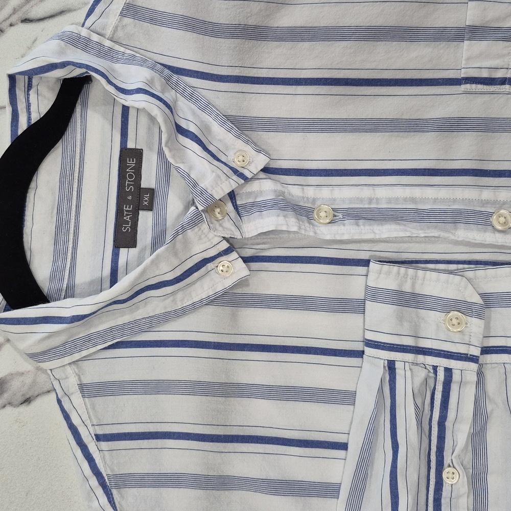 Slate & Stone Striped Long Sleeve Button Down Shirt, XXL Blue & White